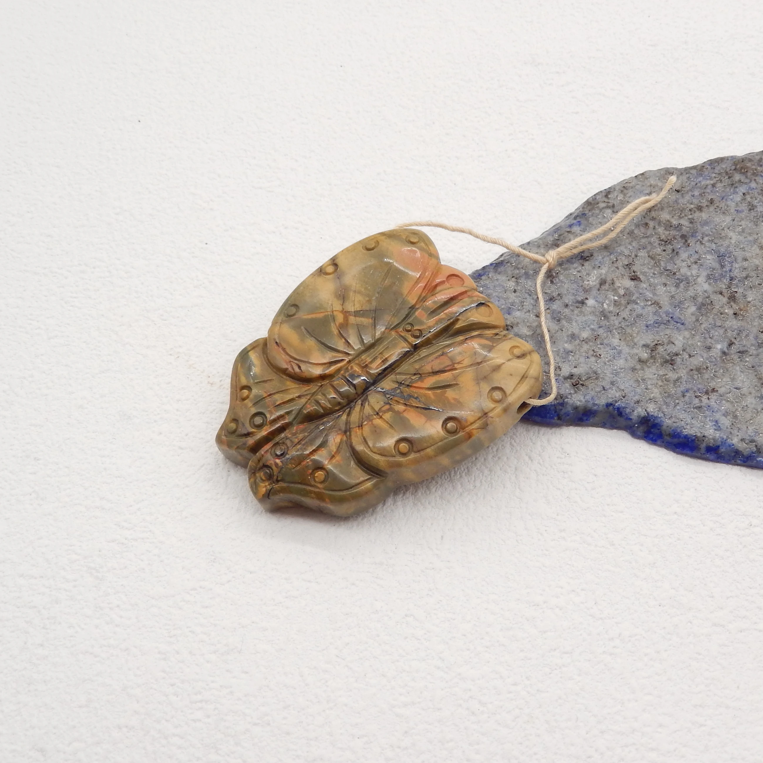 Natural Stone Multi-Color Picasso Jasper Pendant Bead,Handmade Animal Butterfly Pendant, Fashion Jewelry Necklace Accessories