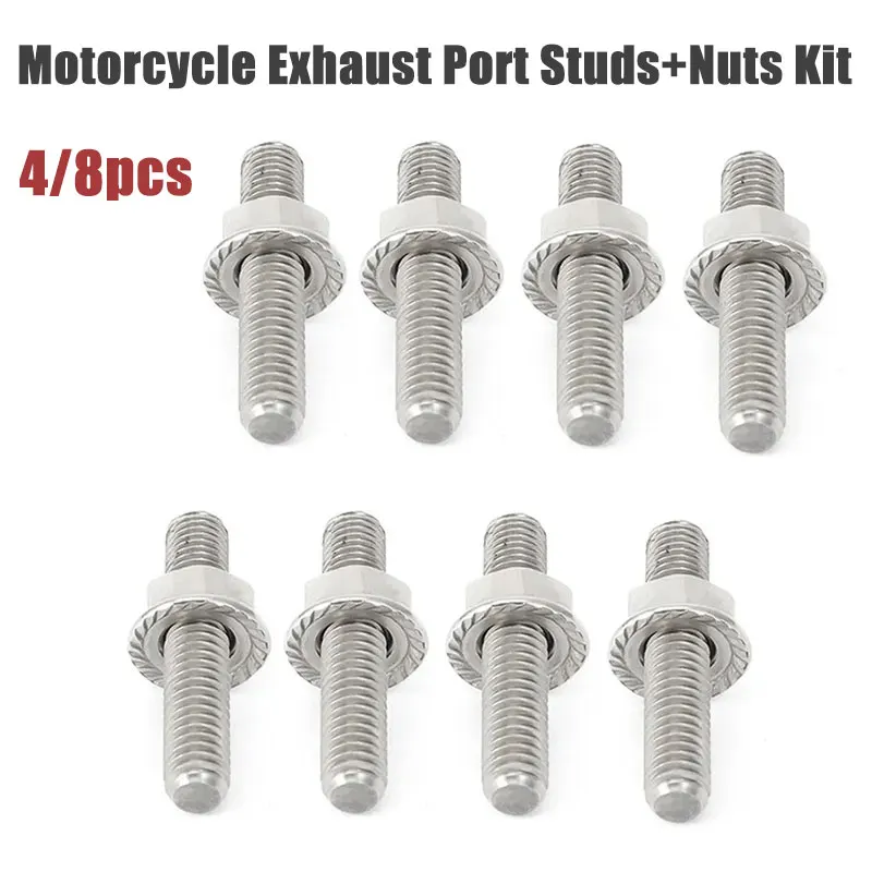 4/8pcs Steel Exhaust Port Studs Nuts Pipe Butt Both-Ends Screw Bolts For Big Twin 1984-2016 Sportster XL 1200 883 1986-2017