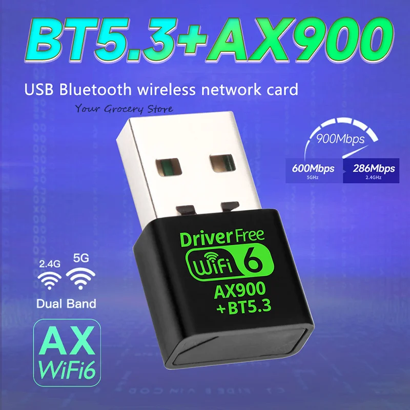 

AX900 WiFi 6 USB Bluetooth 5.3 Adapter 2in1 Dongle Dual Band 2.4G&5GHz USB WiFi Network Wireless Wlan Receiver DRIVER FREE