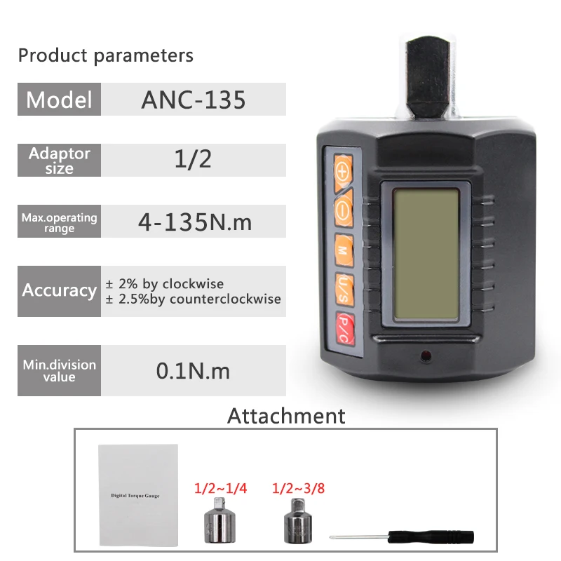 ANC 3-Piece Torque Wrench Tester With Torque Adapter Digital Torque Meter Display Head Bike Car Repair Bicycle