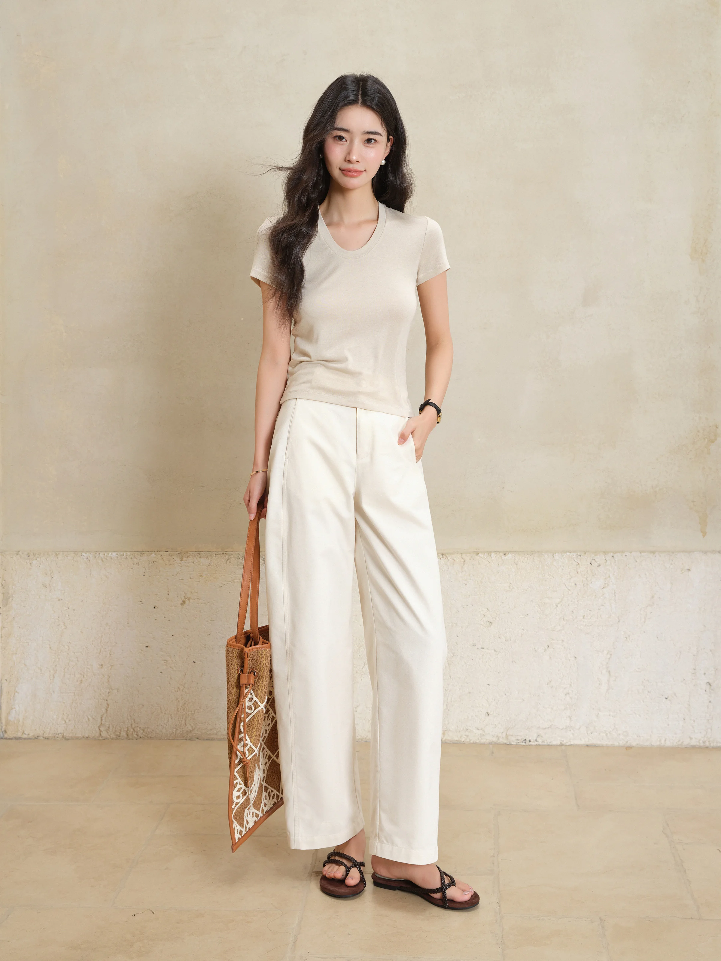 Elegant White High Waist Pants Loose Wide Leg Trousers Summer Casual Straight Fit Bottoms Women Versatile Slimming Fashion Wear