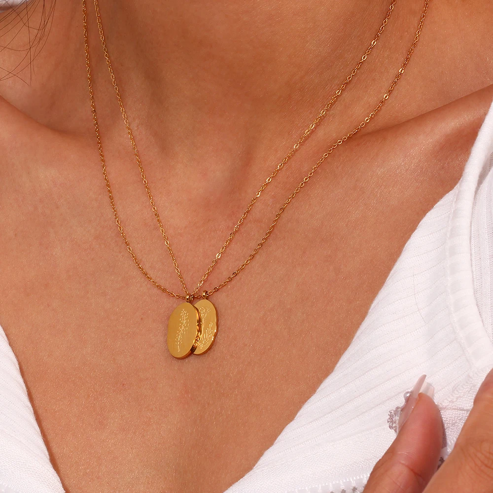E.B.belle Unique Tarnish Free Irregular 12 Months Flower Pendant Necklace Stainless Steel Gold Plated Birthstone Necklace Gifts