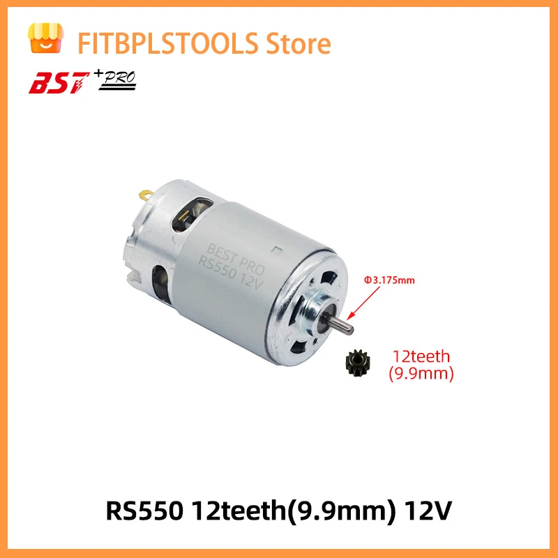 RS550Motor12Teeth (9 10 11 13 14 15 16 17 24T) (7.2 9.6 10.8 12 14.4 16.8 18 25V) عمود Gear3mmShaft لمفك البراغي اللاسلكي