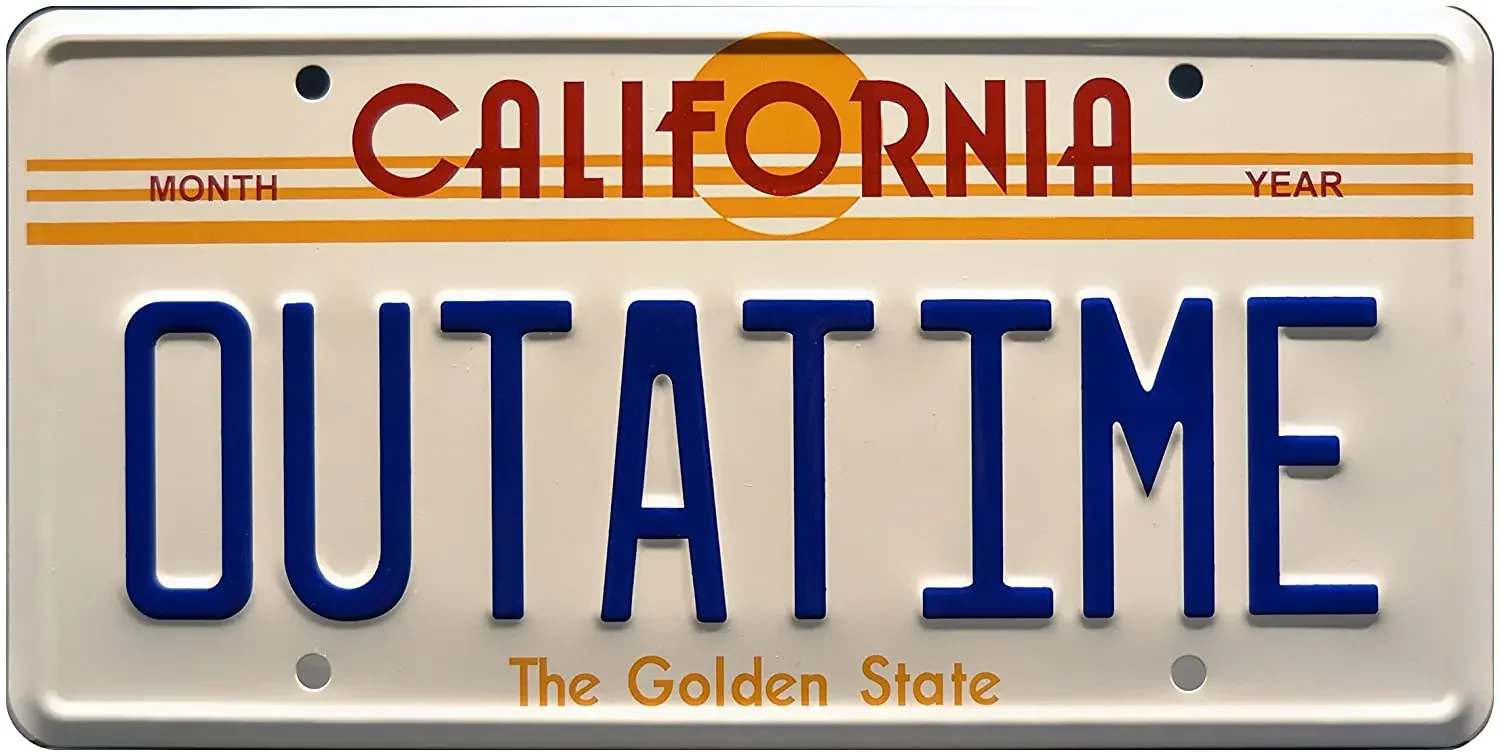 Celebrity Machines Back To The Future | Delorean | Outatime | Metal Stamped Vanity Prop License Plate