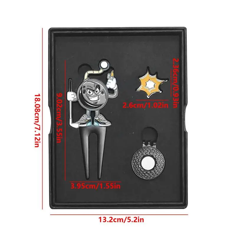 Creative Golf Gift Set Funny Golf Divot Fork Repair Tool Magnetic Golf Ball Marker With Hat Clip Golfs Club Groove Cleaner Set