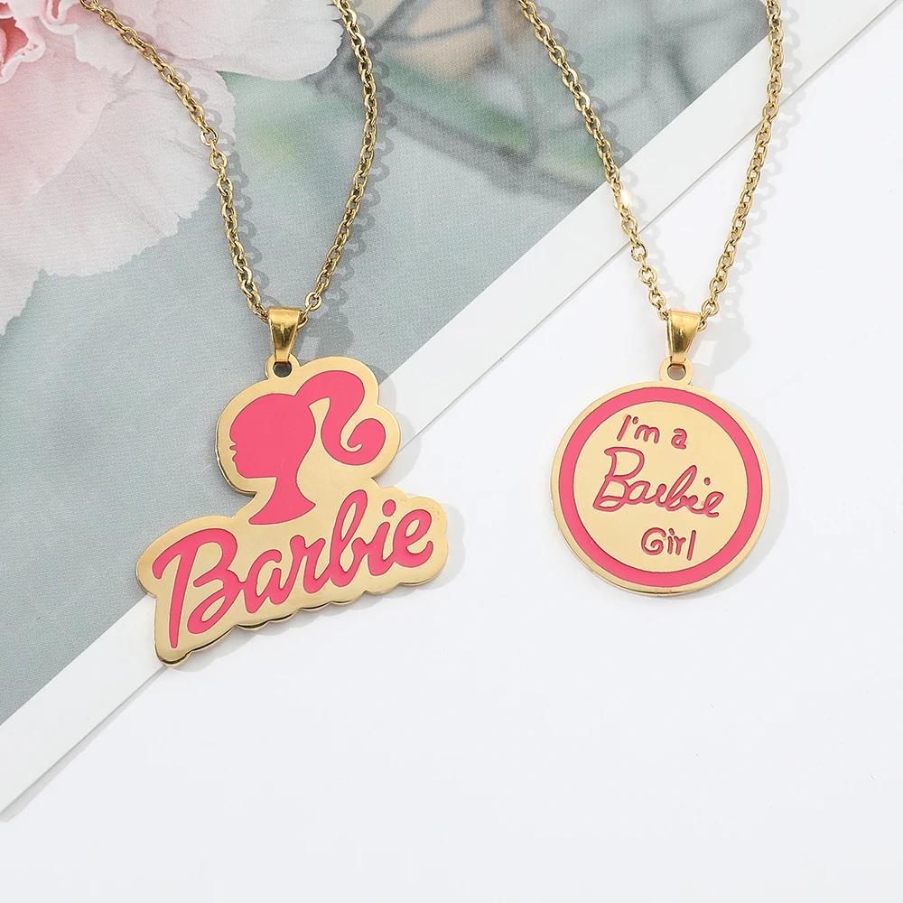 Disney-Barbie Princess Necklace for Girls, Classic Barbie Head Pendant, Matching Clothes, Jewelry Gifts, Y2K