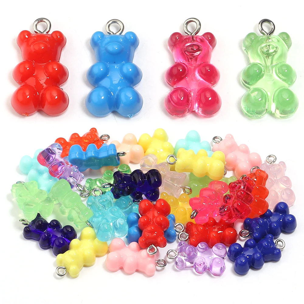 20pcs/lot Cute Mini Bear Acrylic Pendant Colorful Transparent Earring Pendant Charm For Jewelry Making Diy Handmade Accessories