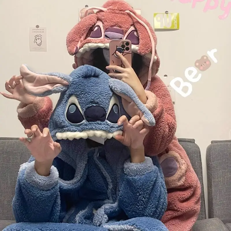 

Горячая аниме милая стежка женская пижама коралловый бархат утолщенная теплая одежда для сна с капюшоном с героями мультфильмов милая кавайная зимняя теплая одежда для сна для девочек