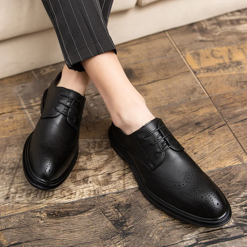 Men Oxfords High Quality Split Leather Men's Dress Shoes Luxury Brand Driving Shoes Brogue Lace Up Men's Casual Shoes2026