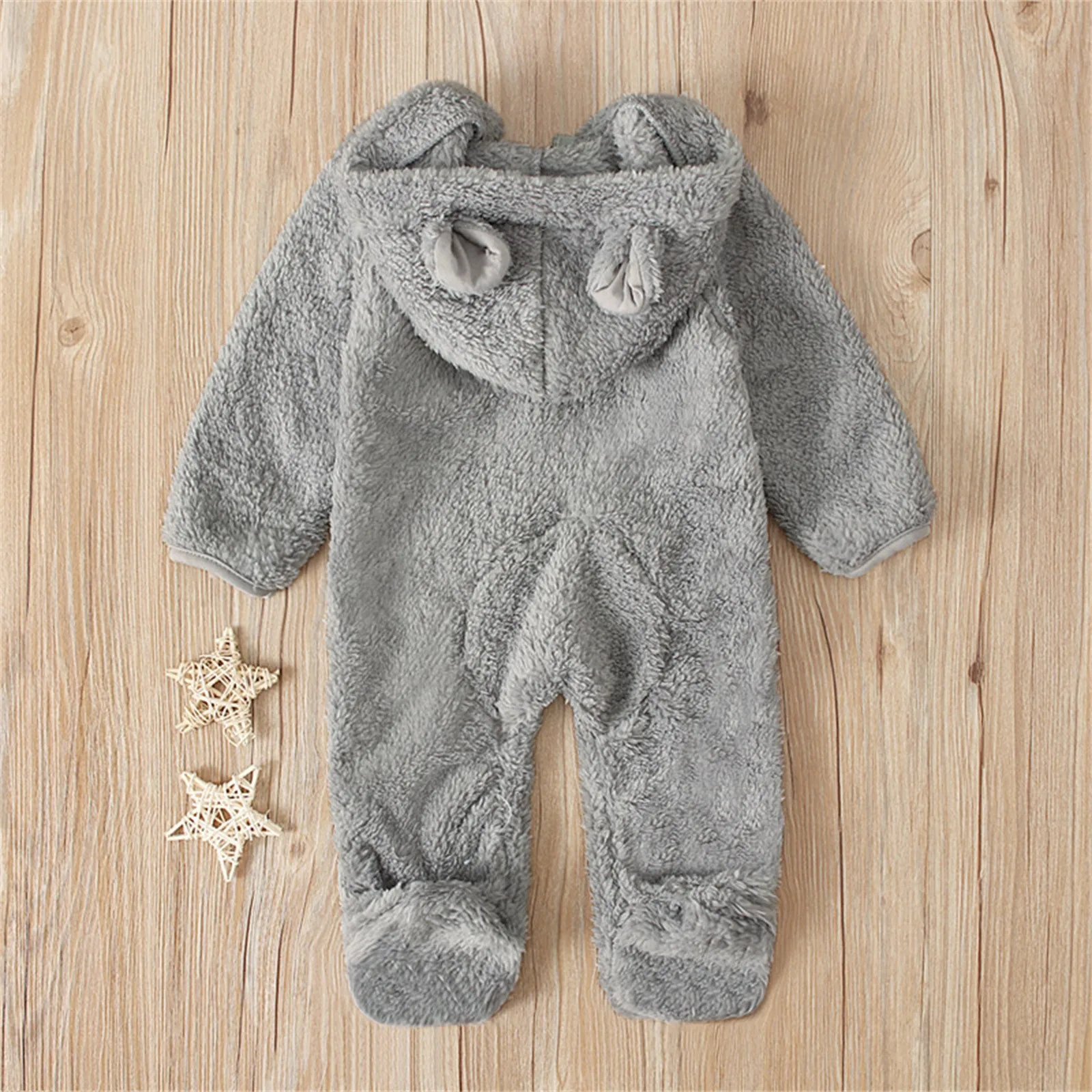 Thickened Winter Baby Blanket Newborn Outdoor Infant Baby Girl Boy Bear Ears Footed Hooded Romper Fleece Jumpsuit Coat