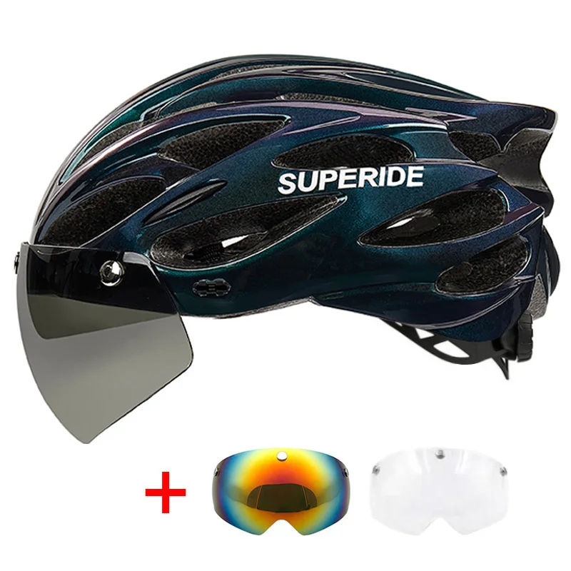 SUPERIDE Ultraleichter Fahrradhelm mit magnetischen Googles und Sonnenblende für Herren und Damen, In-Mold-Rennrad, MTB-Fahrradhelm