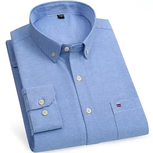 Imagen 2 del producto Camisas de algodón Oxford a cuadros informales y versátiles para hombre, con un solo bolsillo, manga larga, ajuste estándar, con botones, a rayas de guingán, 7XL, 6XL
