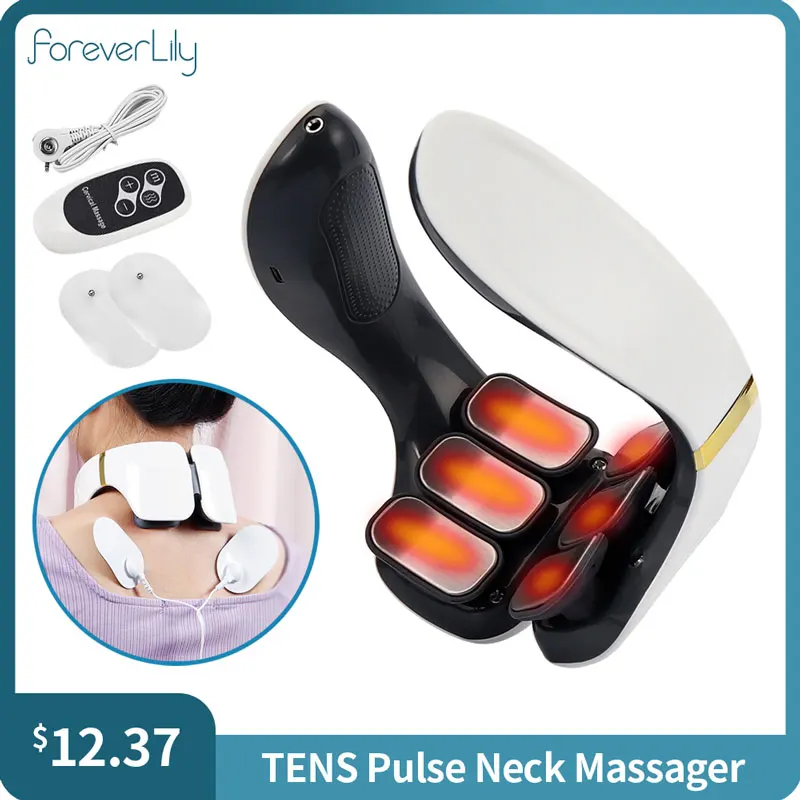 6 Heads Smart Pulse Neck Massager TENS Heating Back Cervical Vertebra Physiotherapy Muscle Relaxation Health Care Machine