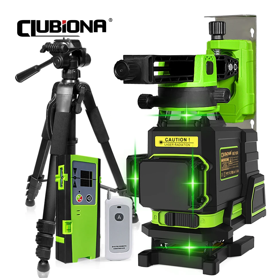 CLUBIONA ME16R 4D 16 Lines Green Laser Level Flooring Wall Cross-Line Self-leveling With Remote Control 5200mah Li-ion Battery