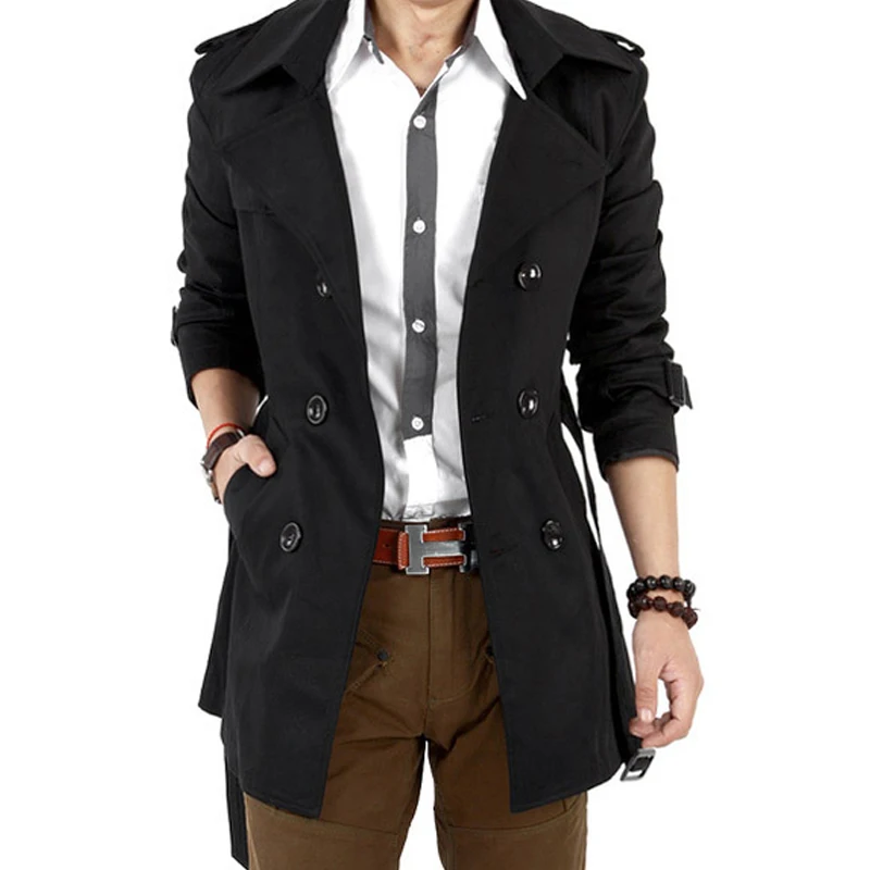 Trench Coat for Men 2025 Winter British Style Double Breasted Work Business Casual Slim Fit Windbreaker Jacket Long Overcoat Men
