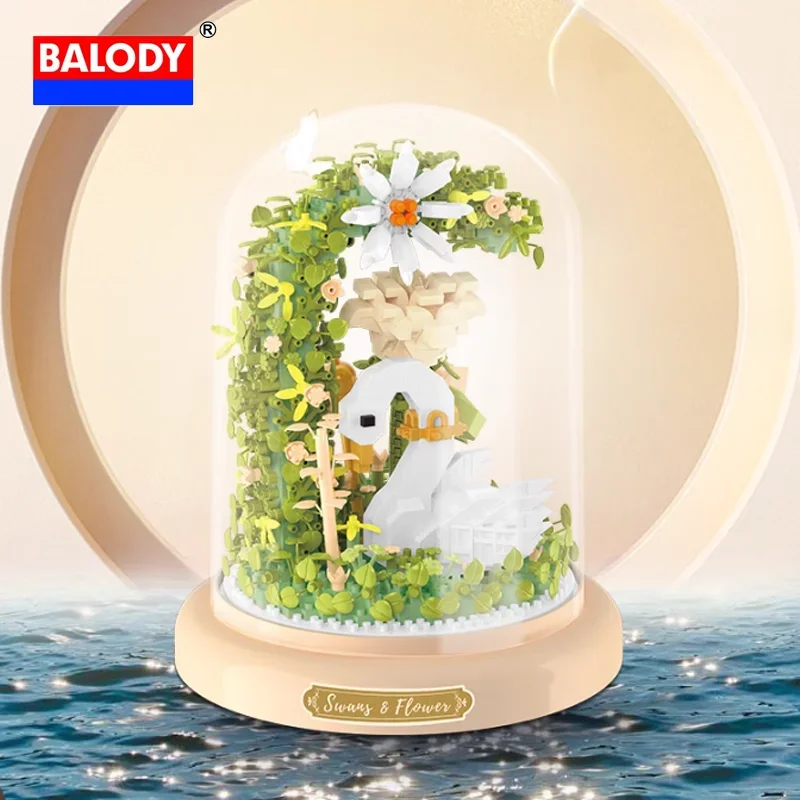 

BALODY Nice Eternal Flower Swan Series Puzzle Flowers Match Building Blocks Зеленый лист Дизайн Роскошная коллекция Рождественский подарок