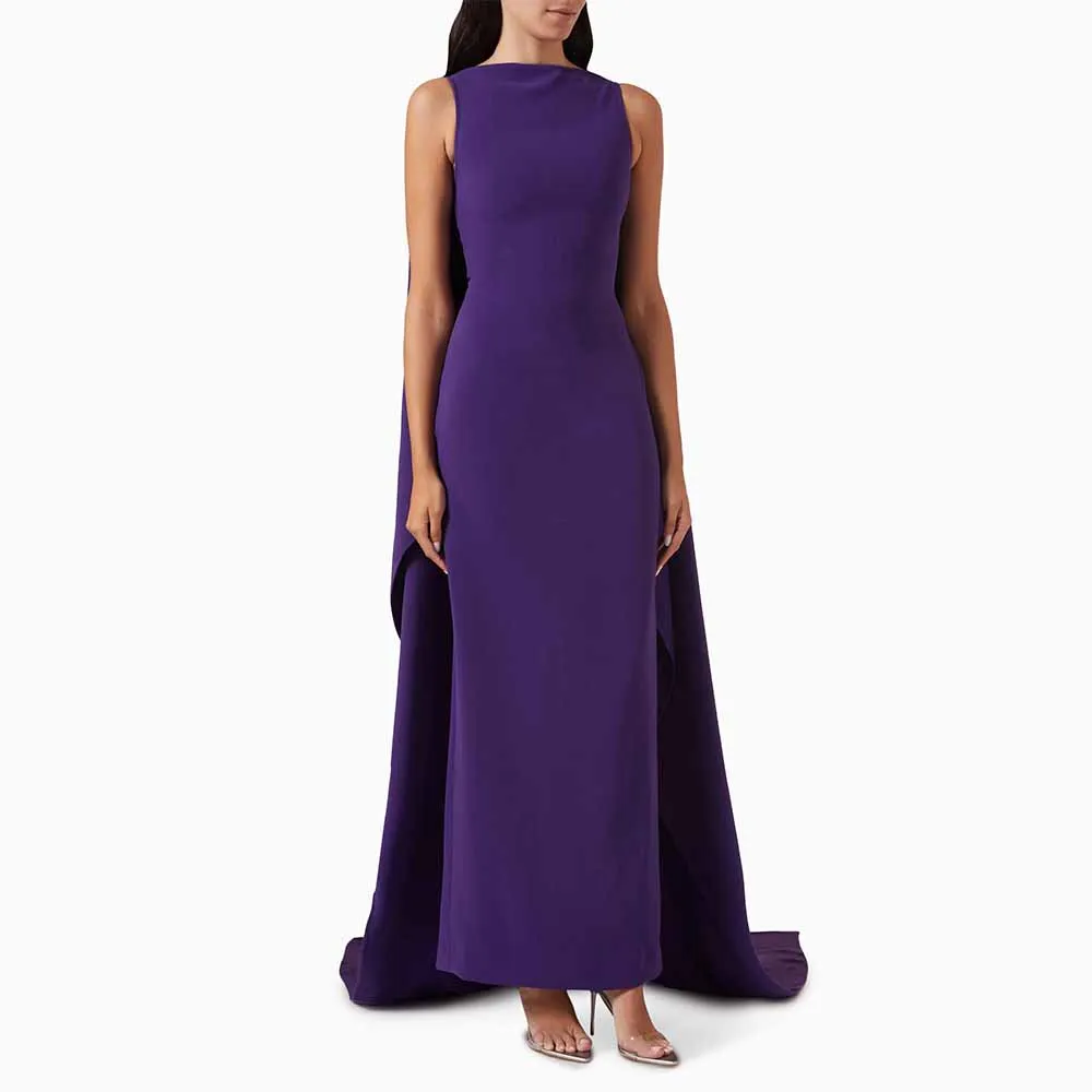 

Purple Wedding Guest Dresses for Women 2025 O Neck Sleeveless Column Evening Gowns Maxi Sleeveless Watteau Train Formal Dress