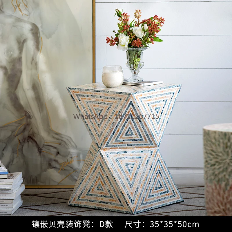 Harvest Cottage South East Asia Splicing Craft Shell Edge Table Coffee Table Sofa Small Round Table