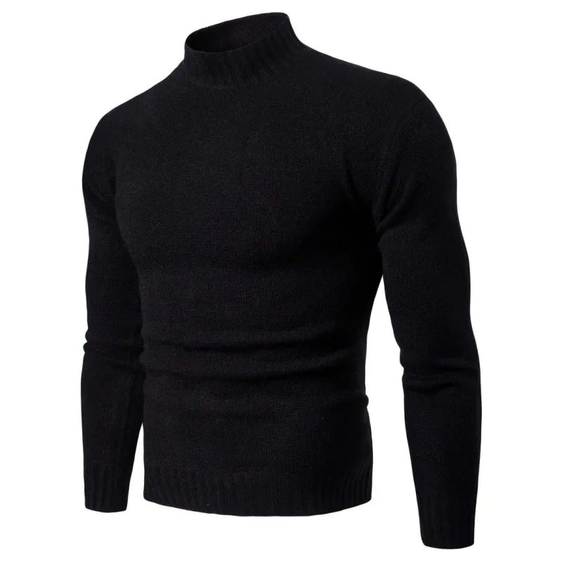 

2023 Men's Pullover Solid Color Sweater Half High Collar Loose fitting Men's Casual Solid Color Versatile Simple Knit