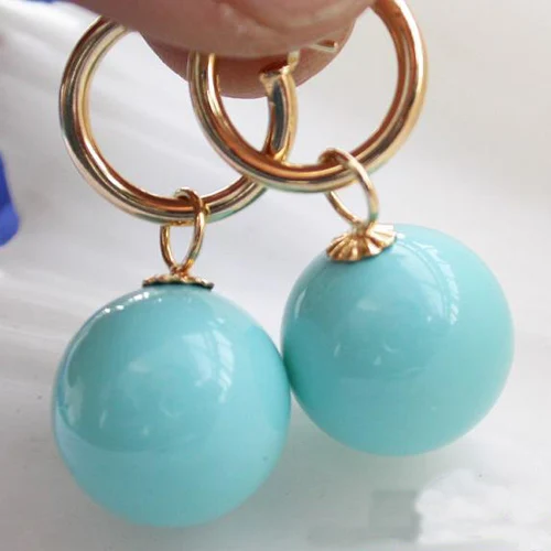 

New Arrival 16mm Round Turquoise South Sea Shell Pearl Dangle Earrings Shell Pearl Jewelry Charming Women Gift