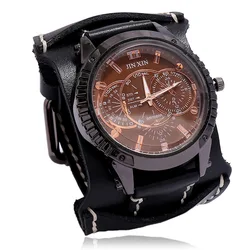 Cool Horloge Heren Horloges Retro Grote Wijzerplaat Mannelijke Klok Brede Lederen Punk Armband Quartz Horloges Relogio Masculino Drop Shipping
