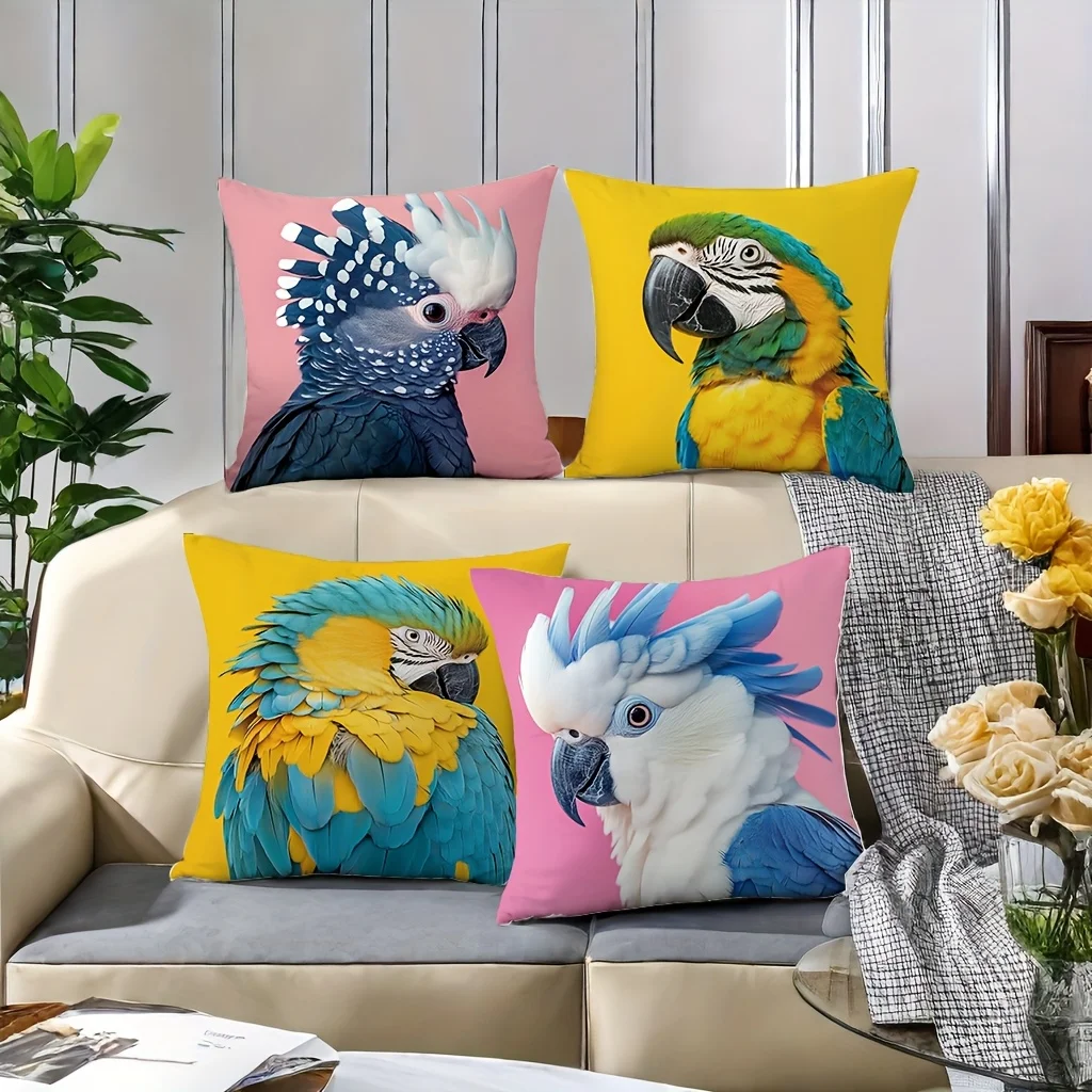 

Tropical Style Parrot double-sided Printed pillow cover Short plush Suitable living bedrooms sofas throw cushion cover