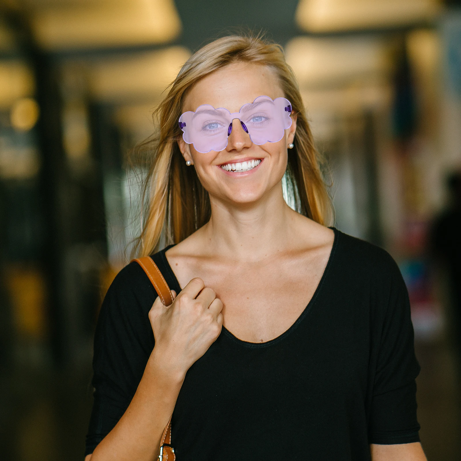 

1PC Heart Shaped Sunglasses Green Frameless Flower Style PC Lens Lightweight Trendy Accessories for Women Girls