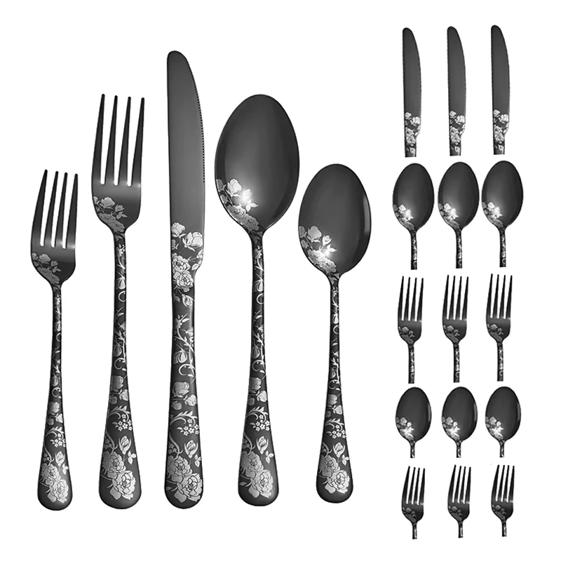 Pattern 5pcs/20pcs printed stainless steel tableware knife, fork and spoon hotel western steak knife and fork