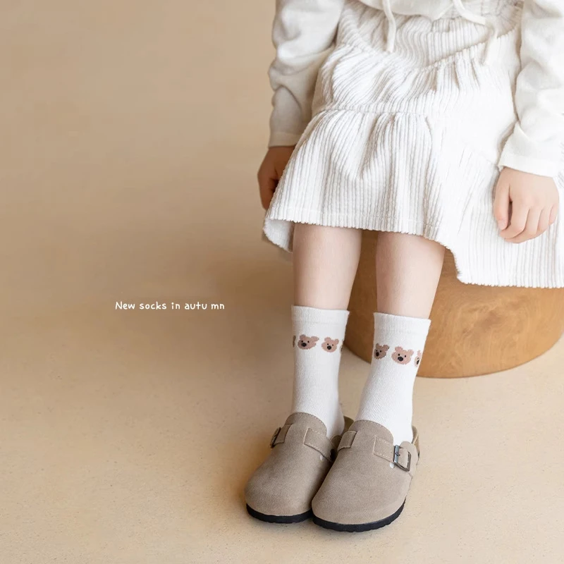 5Pairs Cute Bear Socks For Kids Autumn Winter Warm Cotton Sock 2-8year Boys Girls Baby Middle Tute Socks Soft Children Footwear