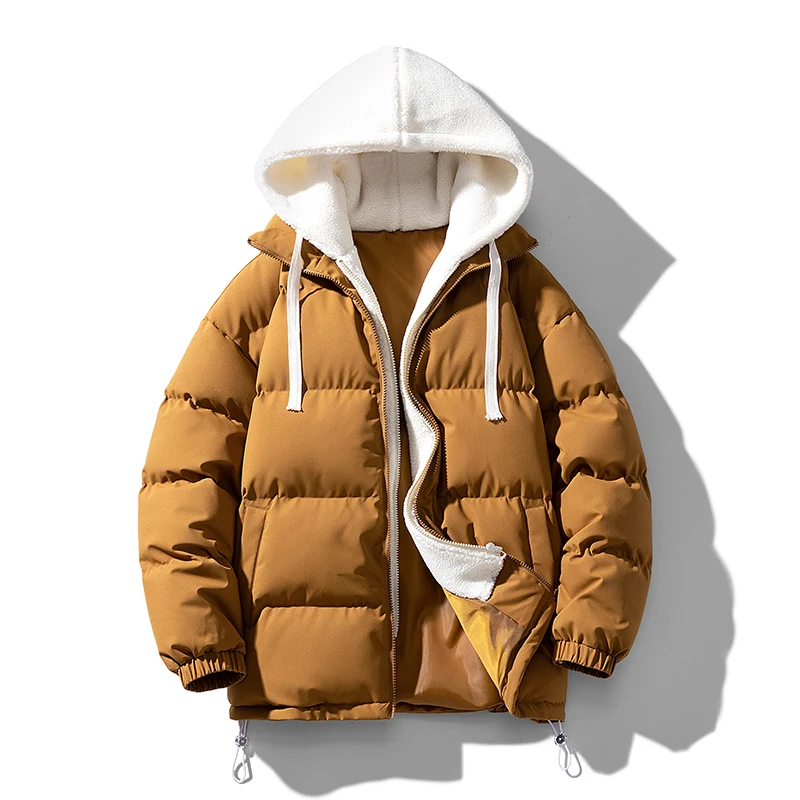Winter Men Hooded Casual Sherpa Jackets Coats Man Thick Outdoor Parkas Male Streetwear Bomber Jackets Man Fleece Puffer Overcoat