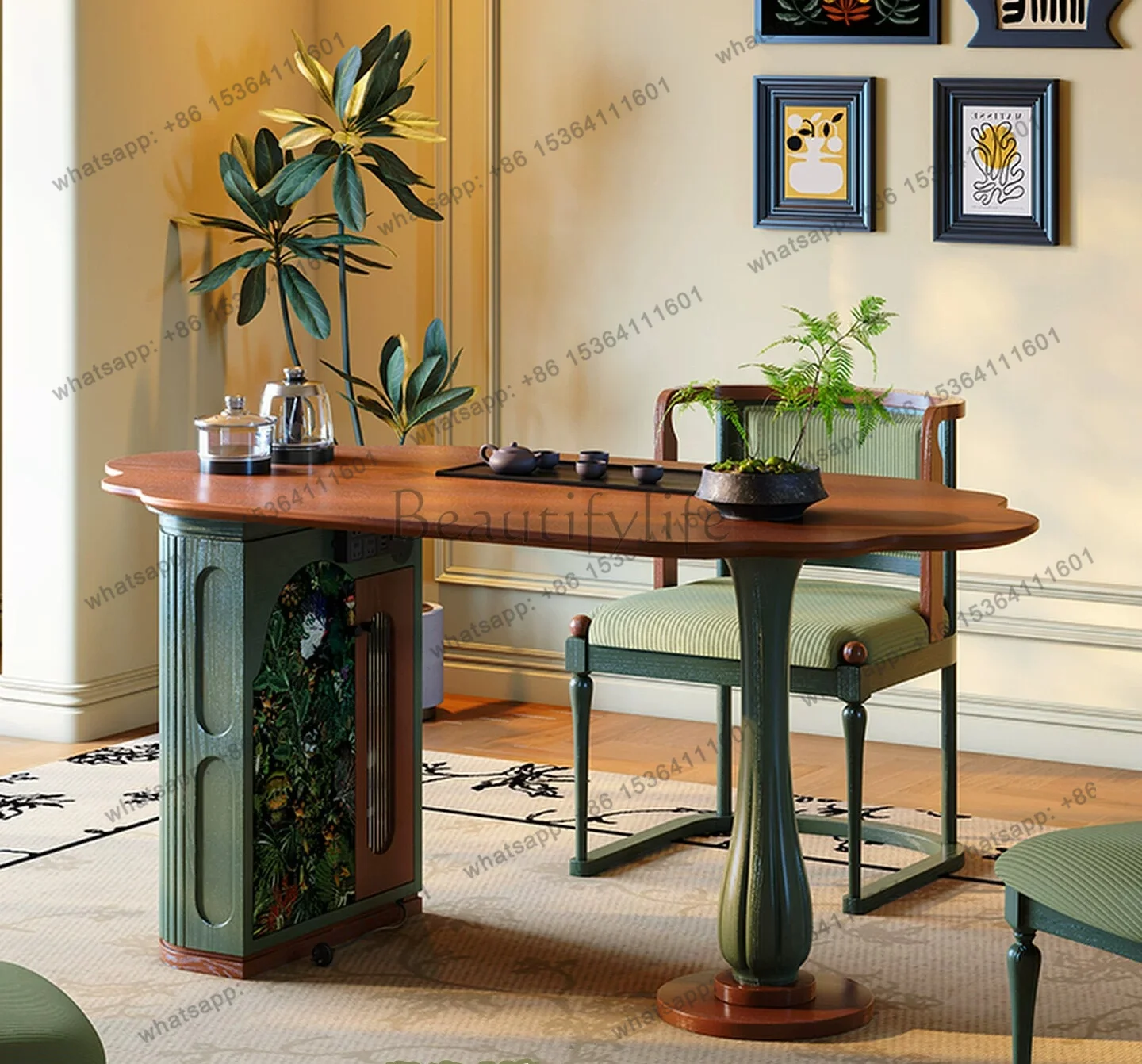 

French retro desk integrated dual-purpose tea table kettle integrated Song's aesthetics medieval household