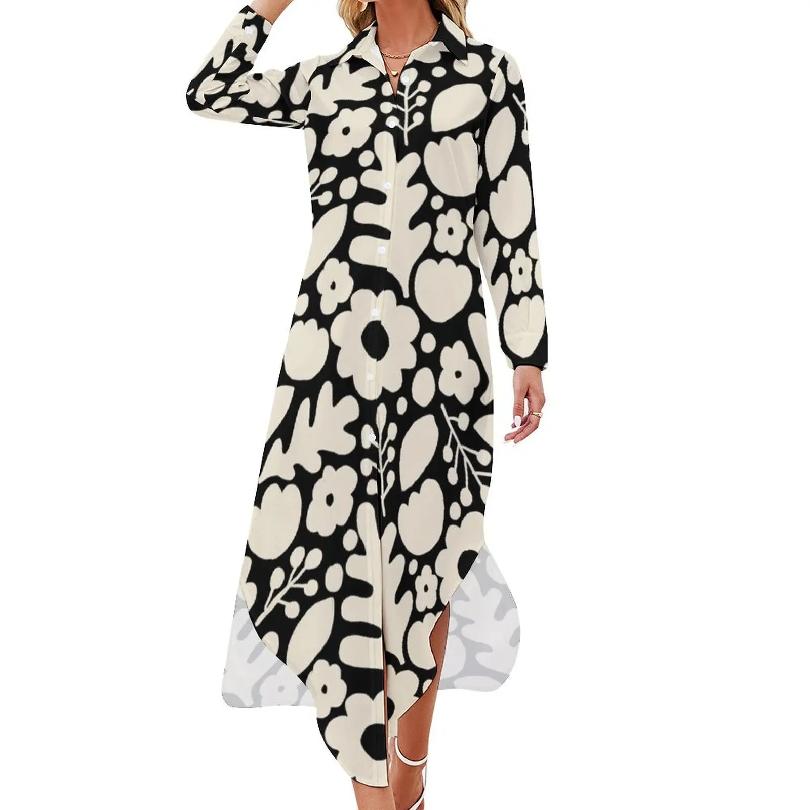 

Savonlinna - cream on black Long Sleeved Shirt Dress women's summer jumpsuit Long dress summer outfits for women 2024