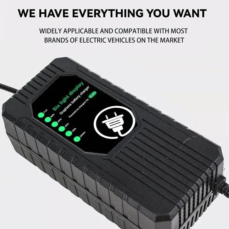 48V 12Ah/20Ah E-Bike Charger, Automatic Overload Shut-Off with Cooling Fan LED Display