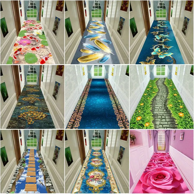 3d European Long Corridor Carpets Living Room Decoration Hallway Anti-skid Floor Mat Staircase Hotel Lobby Area Rug Customizable