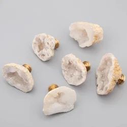 White Crystal Stone Furniture Handle Door Knobs Natural Irregular Rough Brass Handles for Cabinet Kitchen Cupboard Drawer Pulls