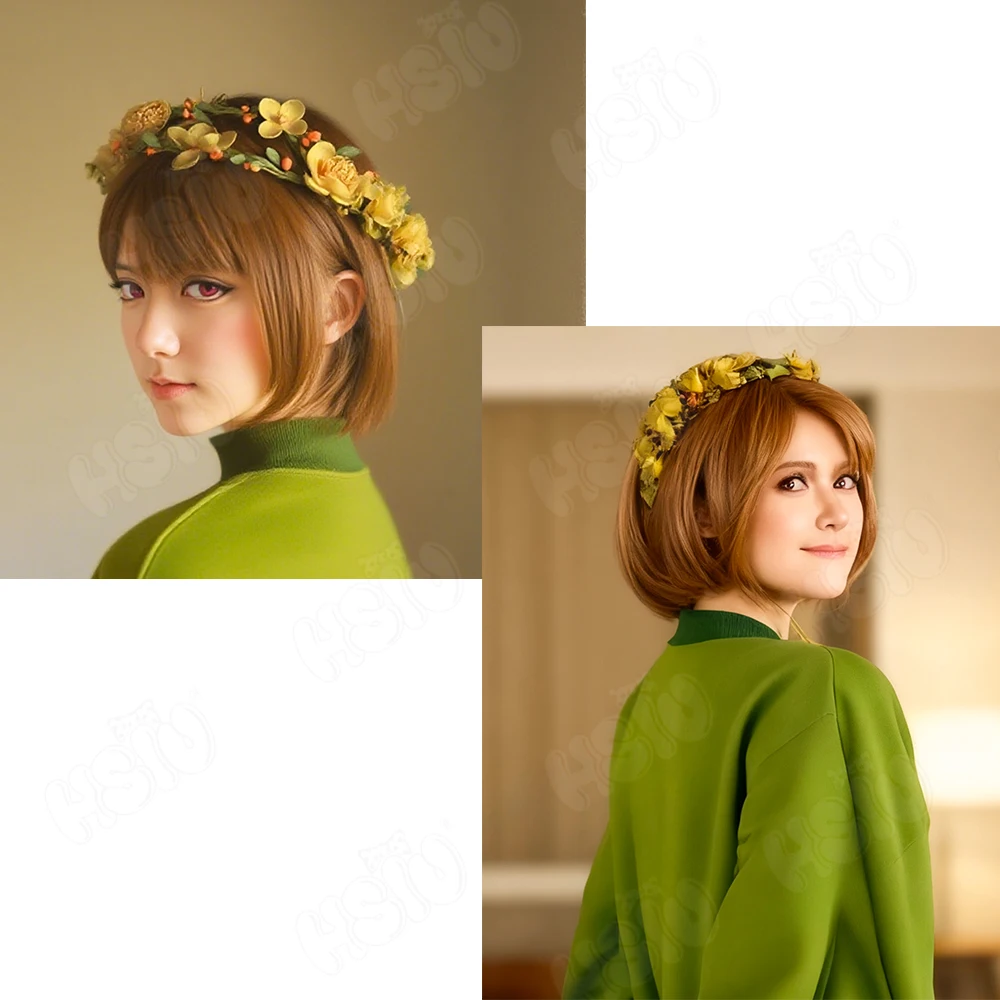 Frisk chara Parrucca Cosplay Parrucca sintetica in fibra「HSIU」30Cm Parrucca corta marrone chiaro + berretto per parrucca Parrucca di Halloween Parrucca cosplay UNDERTALE Chara