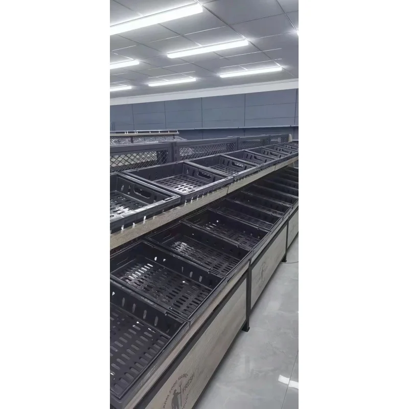 (customized)Heavy duty plastic fruit and vegetable baskets on display in supermarket