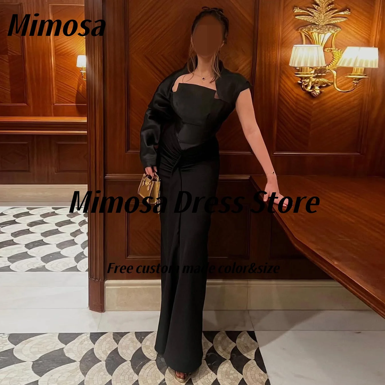 

Mimosa новейшие черные платья для выпускного вечера 2025 года, вечерние платья с длинными рукавами и рюшами длиной до пола, вечеринка по случаю дня рождения, женская одежда по индивидуальному заказу