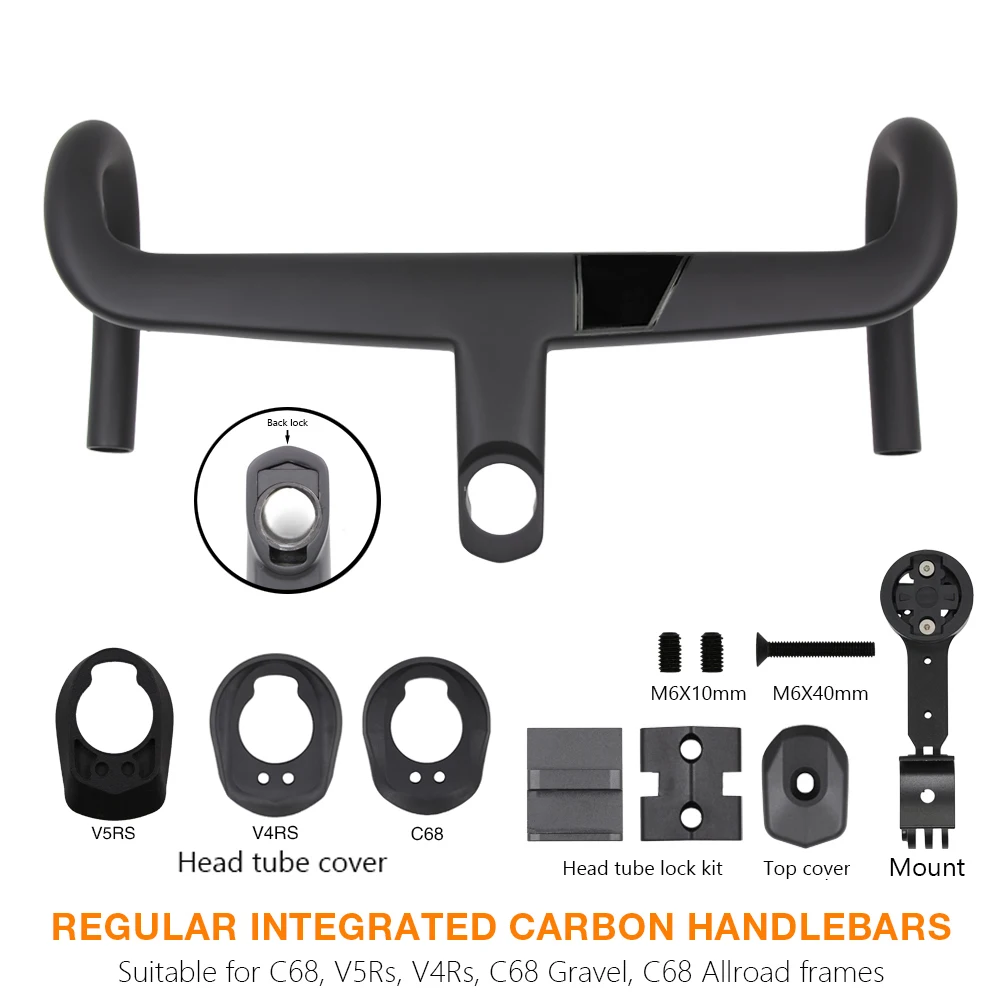 

For V5rs/V4rs/C68 frame CC.01 Aero Integrated carbon fiber road bicycle handlebar 370mm-430mm Free for adapter/Stopwatch mount