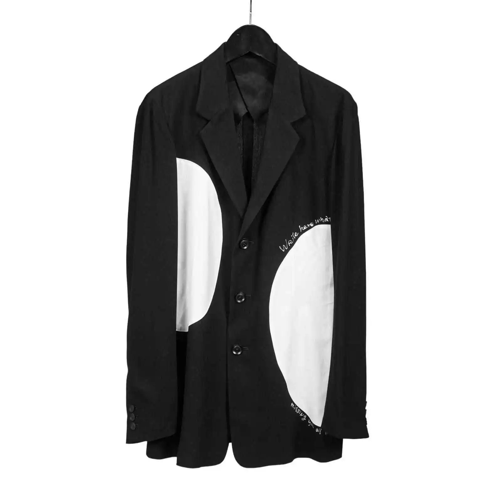 TOP-YAMAMOTO original design dark system triacetate black and white stitching suit high-grade casual coat fashion