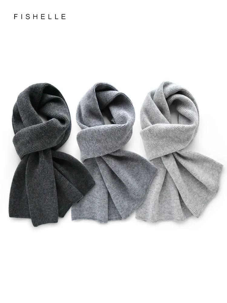 Gray solid color cashmere scarf winter men female wool scarves knitted women wraps soft warm shawl thick lady luxury gifts