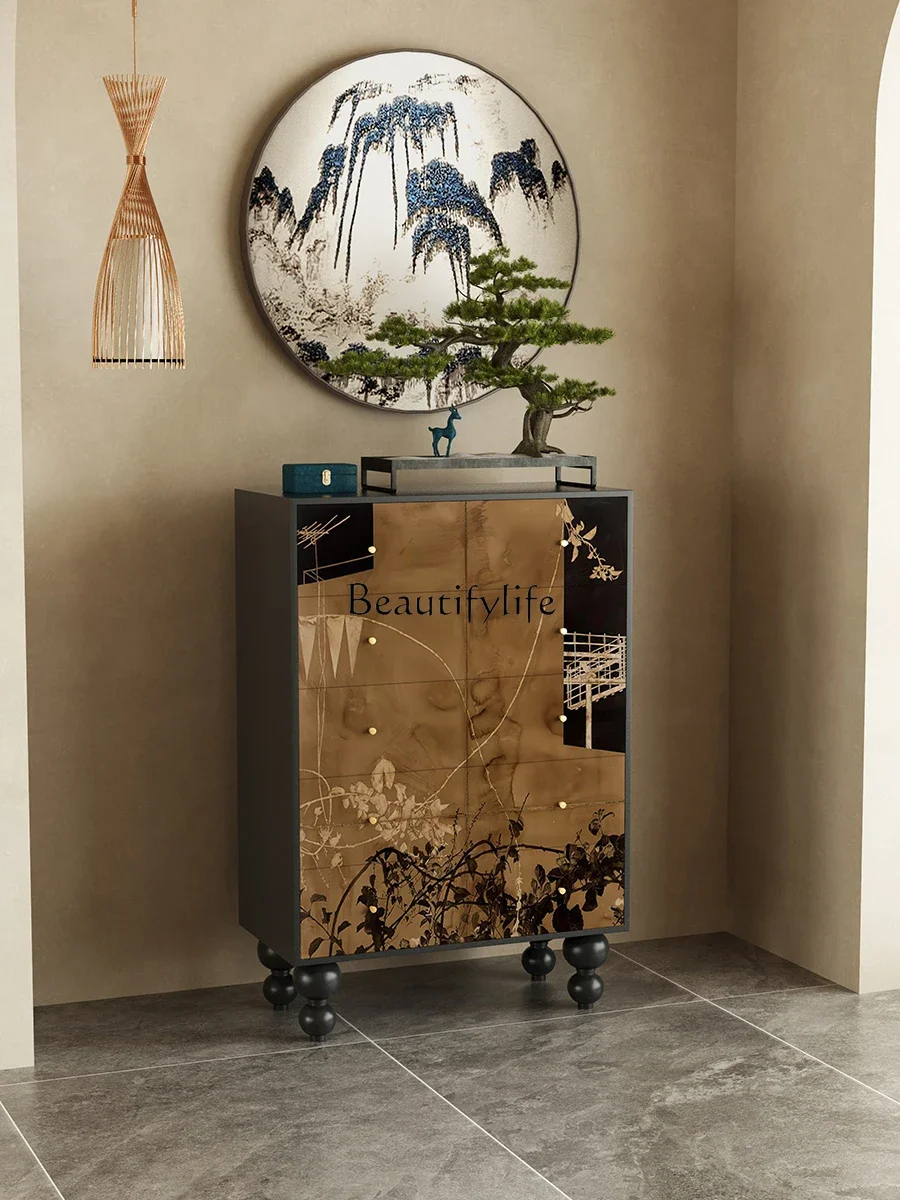 

New Chinese-style solid wood wall decoration storage, custom storage cabinet at the end of the bed