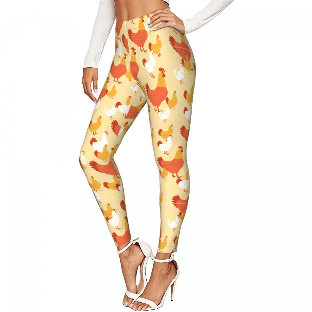 Poultry Chicken And Roosters Pattern Women Leggings High Waisted Stretch Tights Workout Running Pants