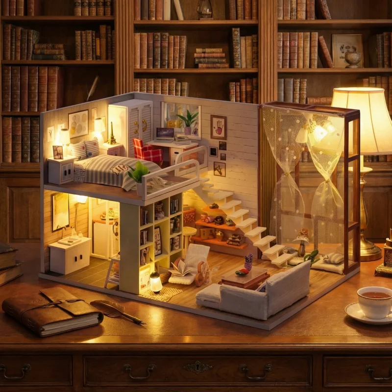 OUZEY 3D Houten Miniatuur Huizen Kleine Stedelijke Huis Puzzel Speelgoed Decoratie Model Handgemaakte DIY Model Kit Voor Volwassen