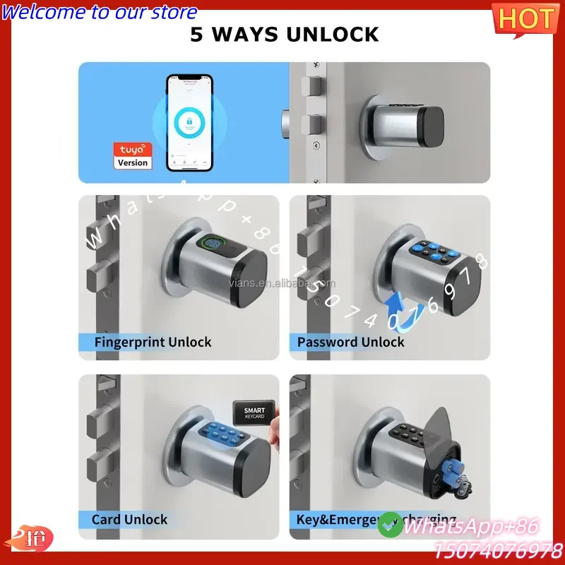 2026 VIANS 5 Ways Unlock TT App Fingerprint Password RFID IC Card Door Lock Mechanical KEY Adjustable Smart Cylinder