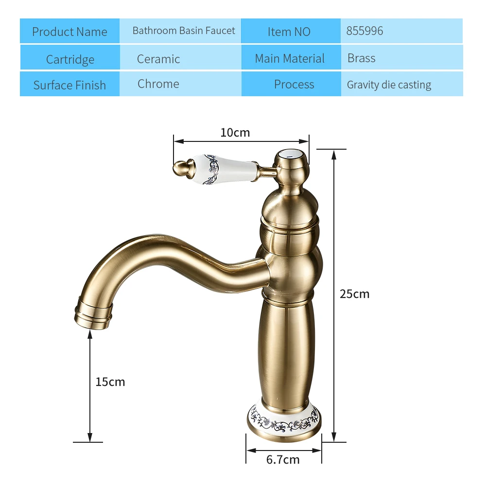 النمط الأوروبي العتيق ثقب واحد النحاس الرجعية صنبور الساخن الباردة مغسلة حوض صنبور مع صمام السيراميك الأساسية متر #5
