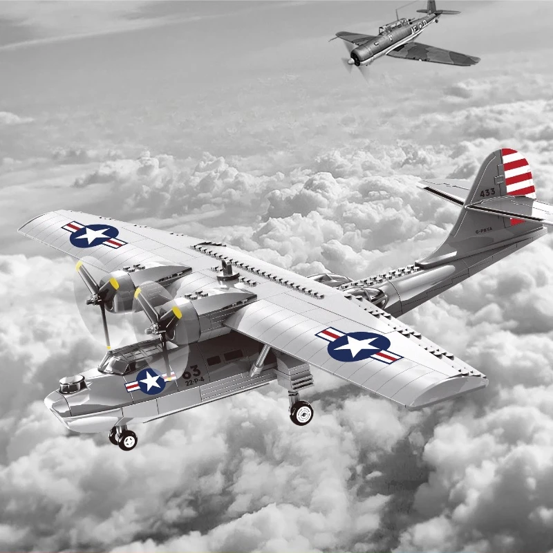 

SEMBO Catalina Seaplane Building Blocks Children's Trendy Play Assembled Fighter Collection Model Educational Toy Ornament Gift