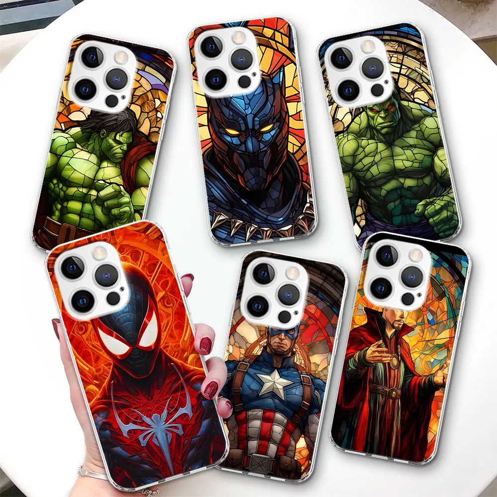 Marvel Super Hero Art Case for Apple iPhone 11 13 14 12 15 Pro Max XR 7 8 Plus X XS Transparent Soft Silicone Phone Cover Coque