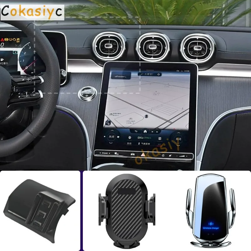 Suporte de telefone para carro, para mercedes benz classe c w206 2022 2023, suporte para celular, carregamento sem fio, base fixa especial