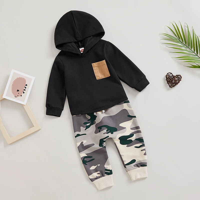 2022-12-12 Lioraitiin 0-3Years Baby Boys Tracksuit Outfits Long Sleeve Hooded Sweatshirt Elastic Camouflage Pants Suit